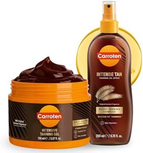 Carroten Intensive Tanning Gel + Oil Spray | Browning Tan Accelerator | Carrot & Coconut Oil | Vitamin A + E for Moisture & Hydration | Water-Resistant, Non-Greasy | Made in Greece | 6.7 oz + 5 oz