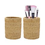 2 Pack Rattan Pencil Holder Handmade Pen Organizer Boho Desk Accessories Pen Cup Holder Desk Accessories Aesthetic Holder for Desk Desk Cute