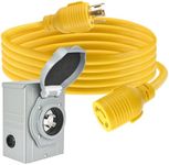 RealPlus 30 Amp Generator Cord 10 Feet and Power Inlet Box Kit, NEMA L14-30P to L14-30R 125/250V 10/4 SJTW Yellow Generator Extension Cord with Pre-Drilled Generator Inlet Box, UL Listed