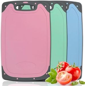 Tabla Cortar Cocina 3 Pcs, Antideslizante Tabla de Cortar Cocina Grande, Tablas de Cocina Profesional con Ranura Para el Jugo y Prensa de Ajos, Tabla de Corte Reutilizables para Fruta, Carne, Verdura