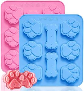 2 Pcs Silicone Puppy treat molds, Dog Paw and Bone Mold Ice Cube Mold, Jelly, Biscuits, Chocolate, Candy Baking Mold, Oven Microwave Freezer Dishwasher Safe-Pink & Blue (2)