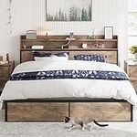 IRONCK Queen Bed Frame with Bookcas