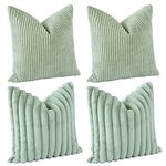 JOTOM Set of 4 Striped Corduroy Throw Pillow Case Faux Fur Plush Cushion Covers 45x45 cm Couch Sofa Decorative Throw Pillow Covers Soft Pillowcase Square Pillow Covers for Bed Home Decor (Sage Green)