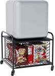 Tuedaino Mini Fridge Stand, Fridge Stand with Storage, 120LBS Mini Fridge Table with 4 Swivel Wheels, Fridge Cart with Metal Basket for Dorm, Home, Kitchen, Office,Iron Top, Black