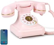 Bluetooth Rotary Landline Phone, Retro Bluetooth Home Phone, Vintage Old Fashioned Telephone with Speakerphone & Volume Control, Wireless Rechargeable Telephone for Bedroom, Home & Office，Pink