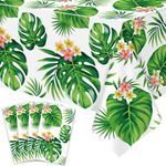 4 Pack Hawaiian Luau Tablecloths Tropical Palm Leaves Table Cloth Hawaiian Luau Table Cover Palm Leaves Table Cloth Baby Birthday Birthday Party Summer Pool Tropical Party Decorations 86 x 51 in