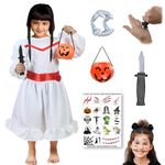 Sarvda Halloween Dress for boys girls kids and adults Anna Dress with Prank Knife Pumkin Basket and Accessories : 5 Years-6 Years