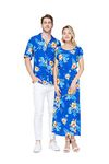 Matchable Couple Hawaiian Luau Shirt in Hibiscus Blue, Men, XL