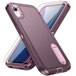 DMDMBATH for iPhone XR Case with Screen Protector, Heavy Duty Protective iPhone XR Phone Case with Built in Kickstand, Military Grade Protection Cover for iPhone XR 6.1 inch (Night Purple/Baby Pink)
