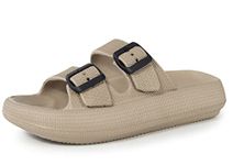 Men Pillow Slippers Athletic Slides 2 Strap Adjustable Soft Platform Chunky Sandal Outdoor Comfortable Comfortable Soft Sole Walking Slipper Khaki Men Size 11 11.5 Women Size 12 12.5