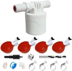 Aopchry Automatic Chicken Waterer Set - 4 Chicken Water Cups, Float Valve, Drill Bit, 4 Hose Clamps, Teflon Tape - Easy Installation, Fits Chickens, Ducks, Quails, Various Poultry