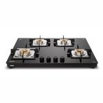 Glen 4 Burner Ultra Slim Free Standing Hob | 8 MM Toughened Glass Top | Black | Forged Brass Burners | Warranty 2 Years Standard | BH1074USBL75