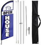 Open House Signs for Real Estate Agents, Open House Flag Pole Kit and Ground Stake, 11 FT Feather Flag Banner for Outside Business Advertising, Open House Flags for Real Estate (Blue)