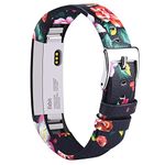 Vancle Strap for Fitbit Alta HR/Fitbit Alta, Adjustable Comfortable Replacement Leather Band with Stainless Steel Buckle for Fitbit Alta 2016 / Fitbit Alta HR 2017(No Tracker) (Red flower)