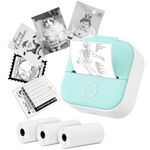 T02 Mini Printer Sticker Printer, Mini Portable Small Printer with 3 Rolls Paper, Wireless Mini Sticker Printer Machine, Memoking Label Makers, Inkless Sticker Printer for Photo, Memo, Work (Green)