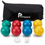 Pointyard Bocce Ball Set, Lighter 84mm Bocci Ball Set with 8 PE Bocce Balls&1 Pallino&Carry Bag&Measuring Tape - Outdoor Family Games for Backyard/Lawn/Beach (Red,Blue,Green,Yellow)