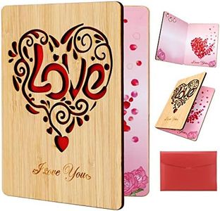 HOWAF Carte Saint Valentin en Bois, Carte de Coeur avec Enveloppe, Mariage Anniversaire Carte d'amour, Je t'aime Carte Cadeau Saint Valentin pour Femme, Homme