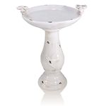 Alpine Corporation 25" Tall Outdoor Antique Ceramic Birdbath with Bird Figurines Yard Statue, Light Brown