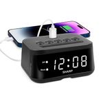 Sharp Digital Alarm Clock with USB 2 AMP Fast Charge Port & White LED Display