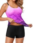 Yonique Tankini Swimsuits for Women with Shorts Athletic Two Piece Bathing Suits Racerback Tank Tops Swimwear Purple Gradient XL