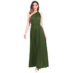 FYMNSI Women Multiway Wrap Evening Long Dress Convertible Transformer Wedding Bridesmaid Formal Party Cocktail Maxi Prom Gown Halter Backless V-Neck Bandage Summer Beach Holiday Sundress Dark Green L