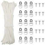 TUPARKA 15m*3mm Picture Wire Picture Hanging Cord White Nylon Picture Cord for Mirror Photo Frame with 15 Hanging Hooks and 15 Screws