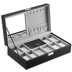 SONGMICS Watch and Jewellery Storage Box Case for 8 Watches with Mirror and Cufflink Box JWB41B