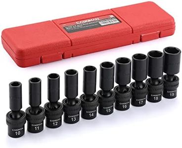 CASOMAN 10 PCS 3/8" Drive Deep Universal Impact Socket Set, 6 Point, CR-MO, Metric,10-19mm, Swivel Socket