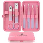 Tweezers Set for Facial Hair Removal Women, 8Pcs Precision Eyebrow Tweezers Nail Clipper Set Eyebrow Plucker Men for Ingrown Hair Removal (Pink)