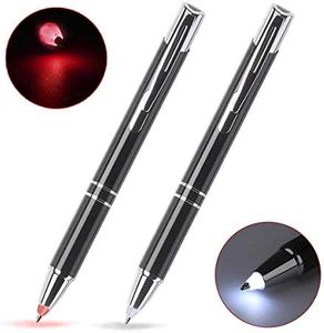 Lighted Tip Pen, Glowseen 2-Pack Technical Pens Light up Pen with Light,LED lighted Pen for Writing in The Dark(Red Light and White Light)