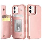 Arae Compatible for iPhone 12 Case and iPhone 12 Pro Case with Card Holder - Wallet Case with PU Leather Card Pockets Back Flip Cover for iPhone 12/12 Pro 6.1 inch - Rose Gold