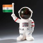 YOURKARTS.COM Solar Power Astronaut Ornament Moving Hand with Indian Flag for Home with Stick, Car Dashboard & Decoration Showpiece (White)