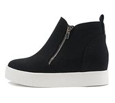 Soda Taylor Hidden Wedge Sole Booties Ankle Heels Sneaker Shoes Side Zipper, Black Canvas, 9 UK