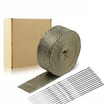 Deecam Titanium Exhaust Heat Wrap, 2" x 50' Car Motorcycle Exhaust Tape Roll, Fiberglass Heat Shield Thermal Tape with 12 Stainless Steel Cable Ties