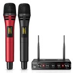 TONOR Wireless Microphones, UHF Cordless Dual Handheld Dynamic Karaoke Singing Mic System with Receiver for Karaoke, Wedding, DJ, Party, Speech, Church, Class, Outdoor Events TW350 Black&Red