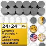 Ceramic Magnets for Crafts with Transparent Glass Cabochons - Clear Glass Dome 1 inch (25mm) and Ferrite Magnets .709 inch (18mm) Round Disc - Small Refrigerator Magnets and Cabochons Tiles for Fridge