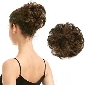 BARSDAR Human Hair Bun Extension - Medium Brown Human Hair Bun Extensions for Women - Real Human Hair Bun Hairpiece Natural Human Hair Bun Scrunchie Updo Daily- Medium Brown Mixed
