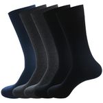 PUJANE Men's Dress Socks 5 Pairs Mens Cotton Calf Business Formal Socks Soft Breathable Athletic Long Crew Casual Socks (Black/Grey/Navy Size M)