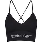 Reebok Women's Reebok WomenÂ’s Seamless Bra, Stretchy Strappy Sports Crop With Racer Style Back Â– Black Base Layer Top, Bk - Black, L UK