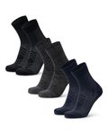 DANISH ENDURANCE Walking Socks Merino Wool Lightweight, Hiking Socks, for Men & Women, 3 Pack, Multicolour (1x Black, 1x Grey, 1x Navy), 9-12
