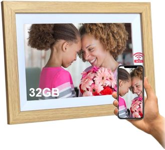 10.1 Inch WiFi Cloud Digital Photo Frames, Built in 32 GB Storage, 1280x800 Album IPS Touch Screen, Type C, Auto-Rotate, Share Photos Videos Instantly Via Frameo (Wood Frame)