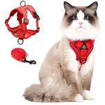 Cat Harness and Leash Set, Upgraded Escape Proof Adjustable Kitten Vest with Lead for Small Cat Outdoor Walking, Soft Breathable Mesh Jacket with Reflective Strips for Dark Night (S, Fresh Red)