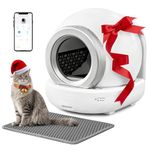 GUNJI Self Cleaning Litter Box, Large Automatic Cat Litter Box Self Cleaning for Multiple Cats Supporting 2.4GHz Wi-Fi Kitty Litter Box with 2 Roll Garbage Bags and Mat, APP Control (White)