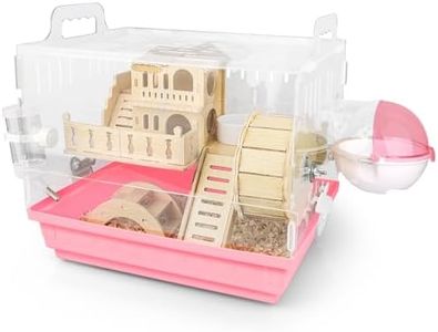 Cycodo 8 in 1 Acrylic Hamster Cages and Habitats,Dwarf Hamster Cage,Wooden Small Animal Cage with Accessories & Toys,2-Layer Small Pet House,Mice,Gerbils(Pink,14"*11"*10")