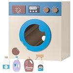 Navaris Toy Washing Machine & Laundry Set - Wooden Montessori Playset for Children - Encourages Imaginative Role-Play w Realistic Design & Accessories - Toddlers & Kids 3 Years+