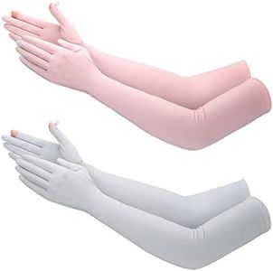Jecery 2 Pairs UV Long Sun Gloves Women's Sunblock Driving Gloves Non Slip Full Finger Arm Sun Protective for Outdoor Sports (Pink, Gray)
