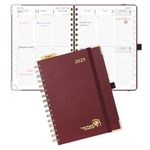 POPRUN 2025 Agenda Daily Weekly and Monthly [A5-8.5" x 6.25" Wire-Bound Hard Cover] -Planner 2025 with Hourly Schedule & Vertical Weekly Layout, Monthly Tabs & Calendars - Burgundy