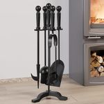 Kingson Modern Cast Iron Fireplace Tools Set Brush, Shovel, Poker, and Tongs 19.5x17xH46cm Stylish Log Burner Accessories and Fireside Companion Set