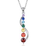 KINGWHYTE 7 Chakra Necklace 925 Sterling Sliver Yoga Chakra Pendant Healing Balancing Necklace Birthday Jewellery Gifts for Men Women Girls(Infinity)