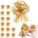 Gift Bows Large 6 inches 15 Pcs Gift Pull Bows for Presents, Gift Wrap Ribbon Pull Bows for Gift Wrapping, Wedding Baskets, Presents (Gold)